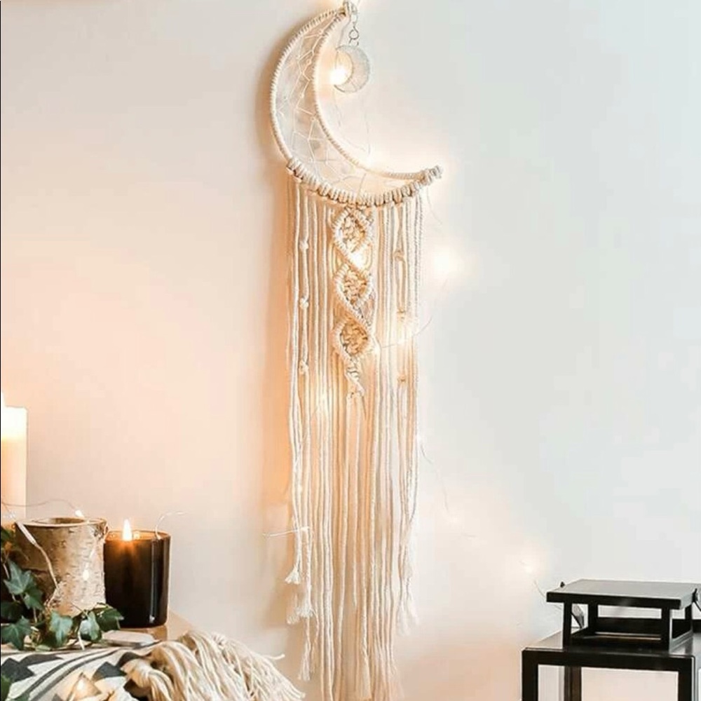 Macrame moon Wall hanging tassel decor Dreamcatcher woven room rope